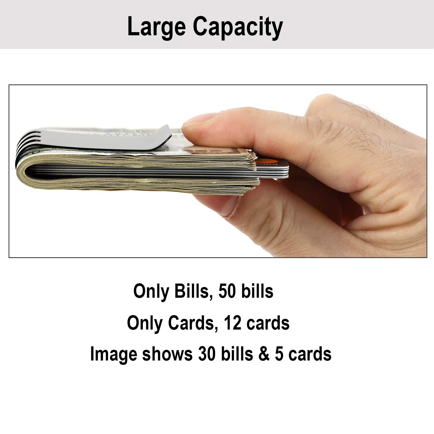 Lindenle Money Clip Spring Steel Cash Clips Large Capacity Minimalist Front Pocket Wallet