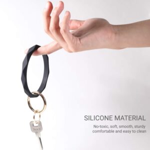 Mymazn Silicone Key Ring Bracelets Compatible with Women Wristlet Round Keychain Bangle Keyring Oversize Circle (BLack)