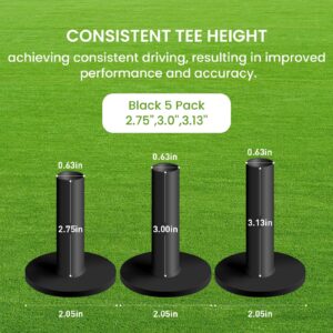 Golf Rubber Tees Driving Range 3 Pack 2.75" 3.0" 3.13" Different Size Professional Durable Tee Set for Indoor Outdoor Practice Range Mats (3 Pcs-Black (2.75”+3.0”+3.13”))