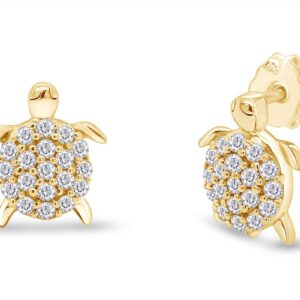 Round White Cubic Zirconia Turtle Stud Earrings 14k Yellow Gold Over Sterling Silver