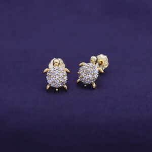 Round White Cubic Zirconia Turtle Stud Earrings 14k Yellow Gold Over Sterling Silver