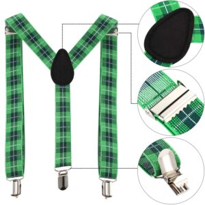 SATINIOR St. Patrick's Day Hat Green Plaid Y Shape Suspender Bow Tie Set for Mardi Gras Men Women Party Cosplay Supplies (Plaid Style)