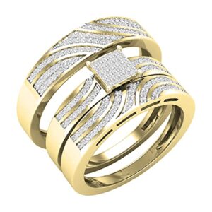 dazzlingrock collection round white diamond engagement trio ring set (0.42 ctw) in 10k yellow gold, women size 9 and men size 11