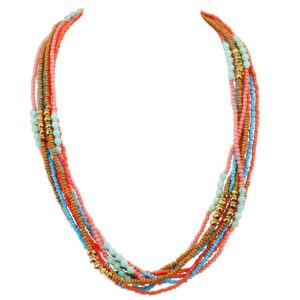 Bocar Long Multiple Strand Handmade Beaded Statement 26" Necklace for Women (NK-10563) (orange-set)