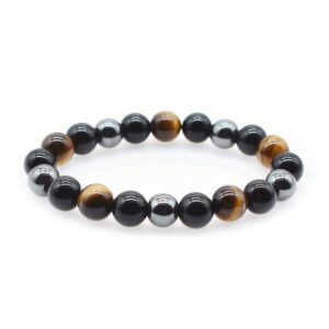 kiomoy triple protection bracelet for protection bring luck and prosperity hematite black obsidian tiger eye stone bracelets (tiger eye)