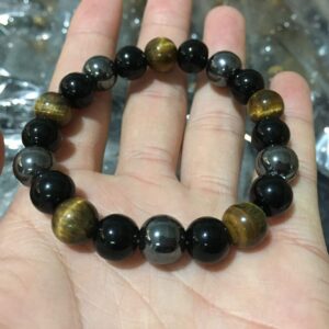 KIOMOY Triple Protection Bracelet For Protection Bring Luck And Prosperity Hematite Black Obsidian Tiger Eye Stone Bracelets (Tiger Eye)