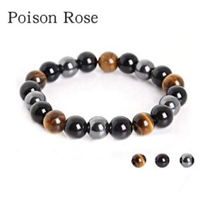 KIOMOY Triple Protection Bracelet For Protection Bring Luck And Prosperity Hematite Black Obsidian Tiger Eye Stone Bracelets (Tiger Eye)