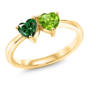 Gem Stone King 18K Yellow Gold Plated Silver Green Simulated Emerald and Green Peridot Ring For Women (1.00 Cttw, Available In Size 5, 6, 7, 8, 9)