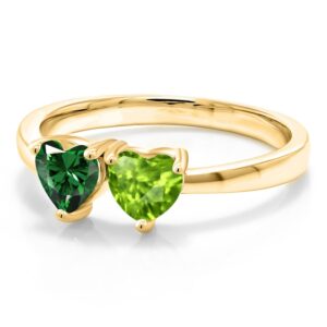 Gem Stone King 18K Yellow Gold Plated Silver Green Simulated Emerald and Green Peridot Ring For Women (1.00 Cttw, Available In Size 5, 6, 7, 8, 9)