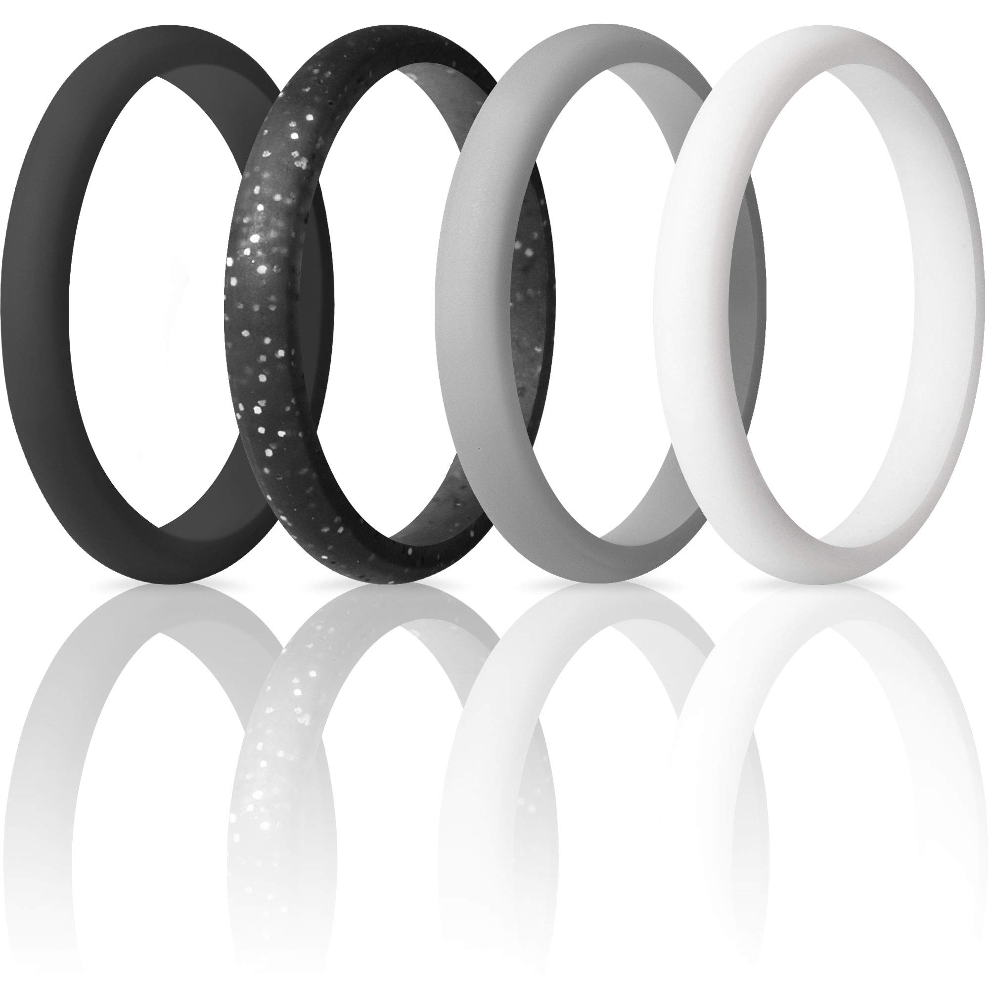 ThunderFit Stackable Silicone Wedding Rings for Women, Thin Rubber Engagement Bands 2.5mm Wide 1.8mm Thick - 1/2/3/4/5/7 Variety Multipack