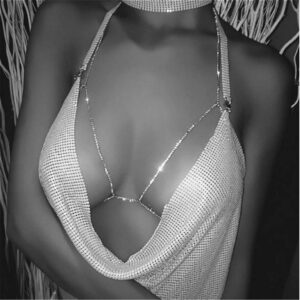 cathercing women body chain crystal bra with rhinestone shining waist belly bikini chain for women body jewelry on beach night club party jewelry accessories (silver)