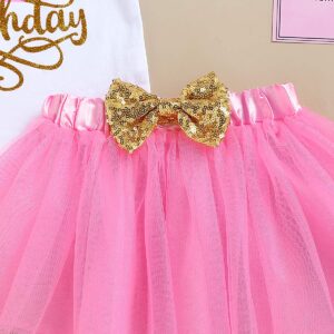 GRNSHTS Baby Girl Birthday Cake Smash Outfit Toddler Girl My 1st Birthday Romper Tutu Skirt with Headband Clothes Set (Hot Pink, 12-15 Months)