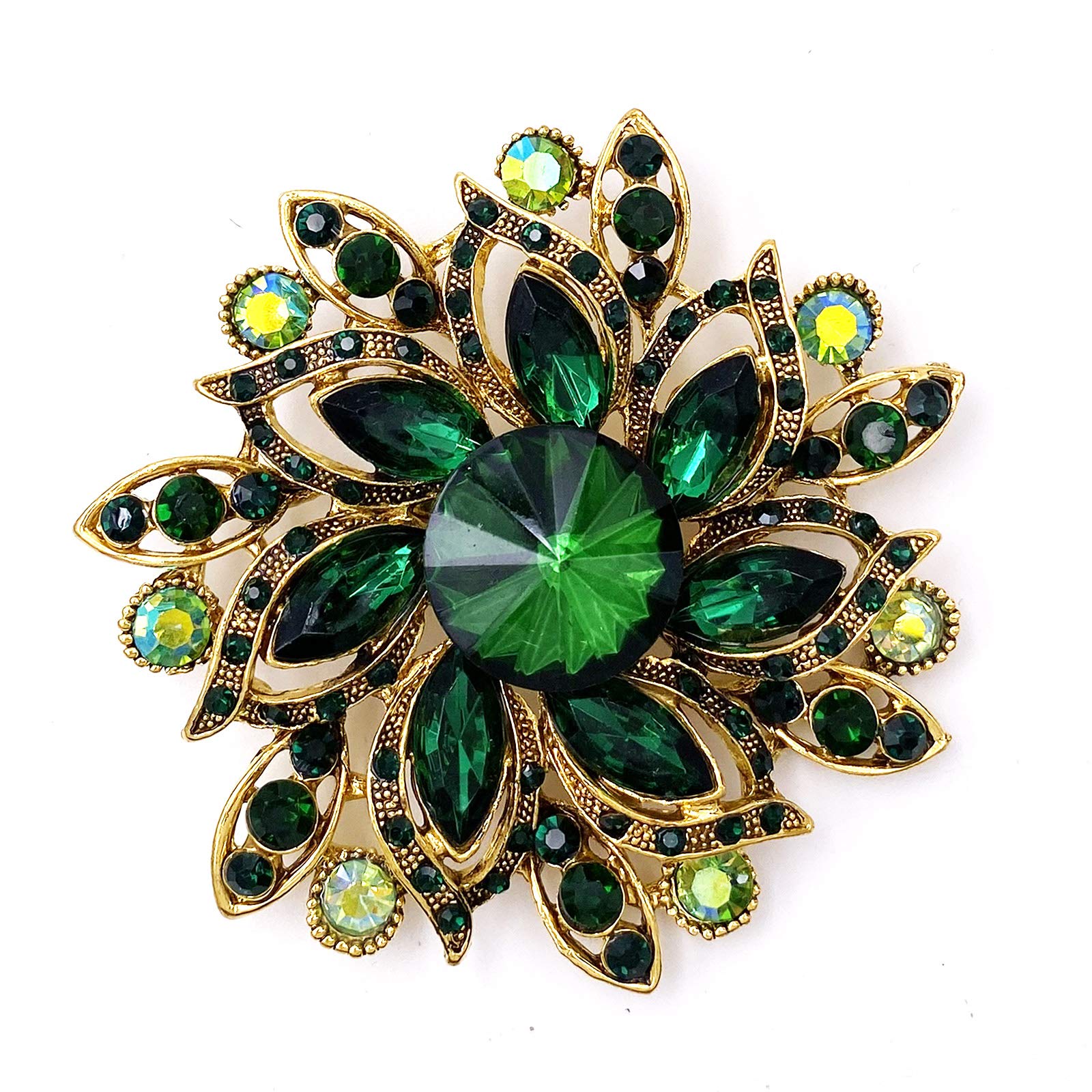 LAXPICOL Vintage Women's Green Austrian Crystal Elegant Flower Brooch Wedding Broach Pin