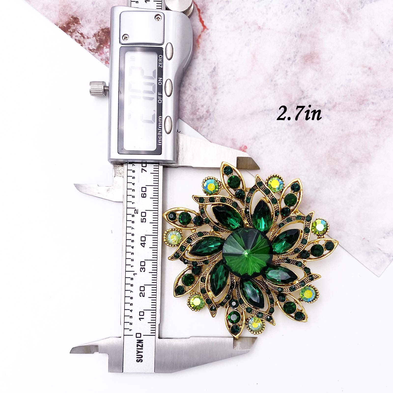 LAXPICOL Vintage Women's Green Austrian Crystal Elegant Flower Brooch Wedding Broach Pin