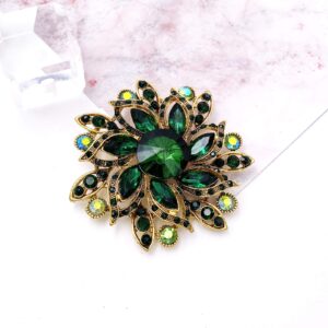 LAXPICOL Vintage Women's Green Austrian Crystal Elegant Flower Brooch Wedding Broach Pin