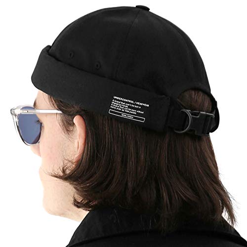 UNDERCONTROL Brimless Sailor Fisherman Leon Hat Rolled Cuff Harbour No Visor Miki Skull Docker Beanie Cap for Men & Women (BLACK)