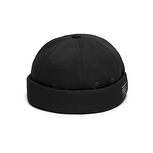 UNDERCONTROL Brimless Sailor Fisherman Leon Hat Rolled Cuff Harbour No Visor Miki Skull Docker Beanie Cap for Men & Women (BLACK)