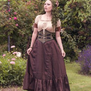 Scarlet Darkness Women Gothic Steampunk Pirate Skirt Victorian Bustle Skirts High-Low Brown L