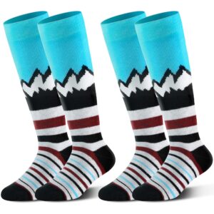 HIGHCAMP 2 Pairs Kids Merino Wool Ski Snowboard Socks Boy Girl Toddler Snow Socks/Stripe Blue, M