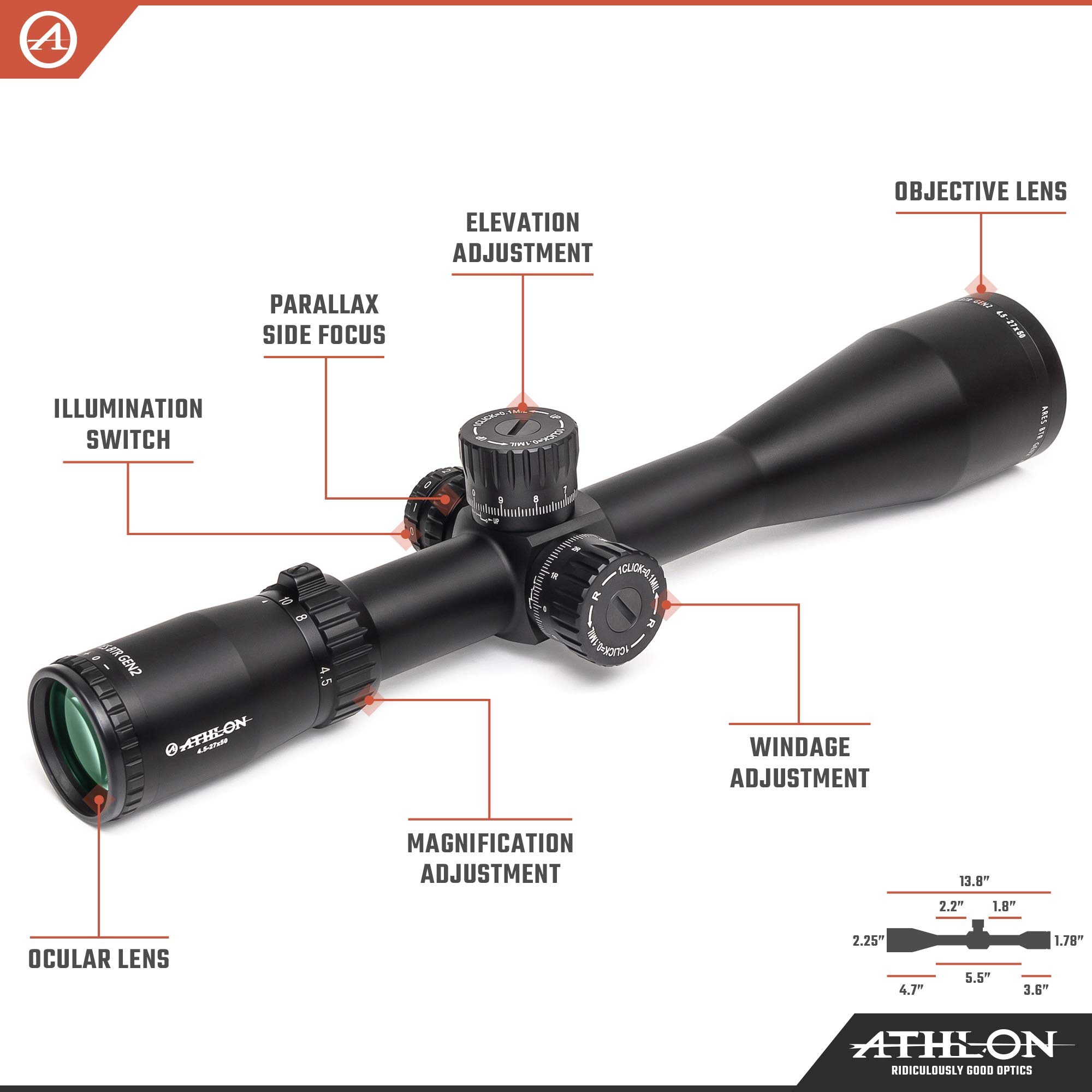 Athlon Optics Ares BTR GEN2 4.5-27x50 Riflescope - APRS5 FFP IR MIL, Black