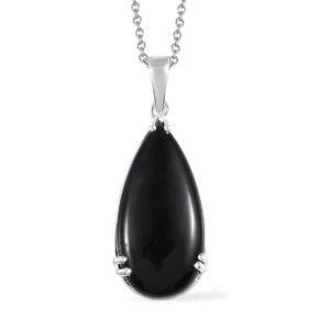 shop lc onyx necklace in 925 sterling silver - black teardrop pendant necklaces for women - handmade silver boho pendant - december birthstone necklace with stainless steel chain - 20" necklace