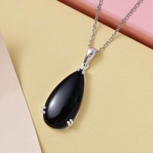 Shop LC Onyx Necklace in 925 Sterling Silver - Black Teardrop Pendant Necklaces for Women - Handmade Silver Boho Pendant - December Birthstone Necklace with Stainless Steel Chain - 20" Necklace