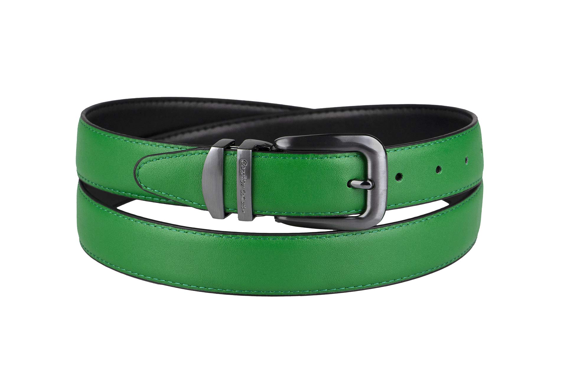 Concitor Reversible Belt EMERALD GREEN Black Bonded Leather Pewter Buckle 44