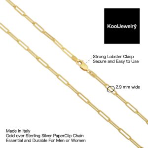 KoolJewelry Yellow Gold Over Sterling Silver Paperclip Chain Necklace for Men and Women (2.9 mm, 36 inch)