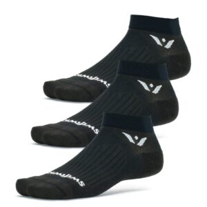 swiftwick- aspire one (3 pairs) running & cycling socks, breathable, compression fit (black, large)