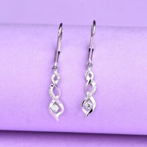 JO WISDOM 925 Sterling Silver Infinity Leverback Dangle & Drop Earrings with AAA Cubic Zirconia