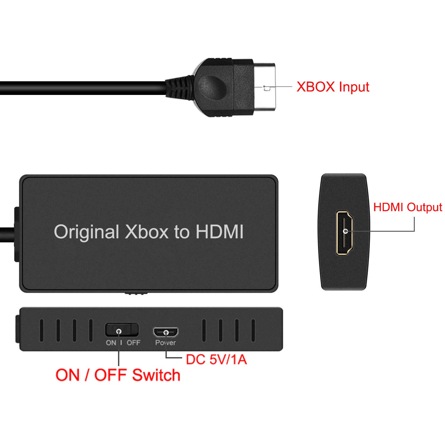 HD Link Cable for Original Xbox Original Xbox HDMI Converter Automatically Detects and Converts YPbPr Component Signal to 480i/720p Output（100% Improved Picture Quality）