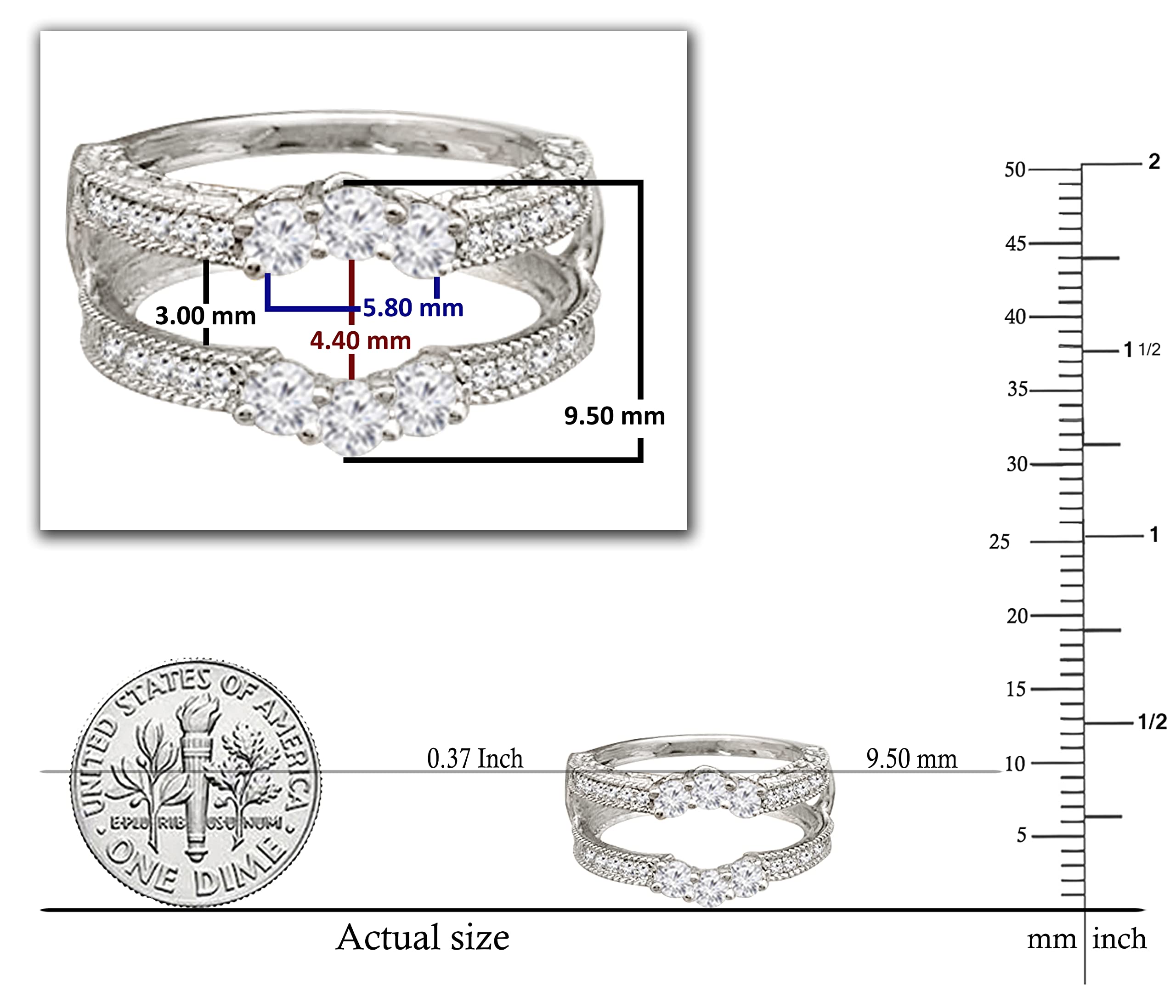 Dazzlingrock Collection 0.60 Carat (Cttw) Round White Diamond Contour Double Enhancer Wedding Band for Women in 10K White Gold Size 4.5