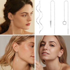 ORAZIO 6 Pairs Stainless Steel Chain Tassel Earrings for Women Lightweight Wave Threader Ball Dangle Drop Minimalist Chain Earrings Set