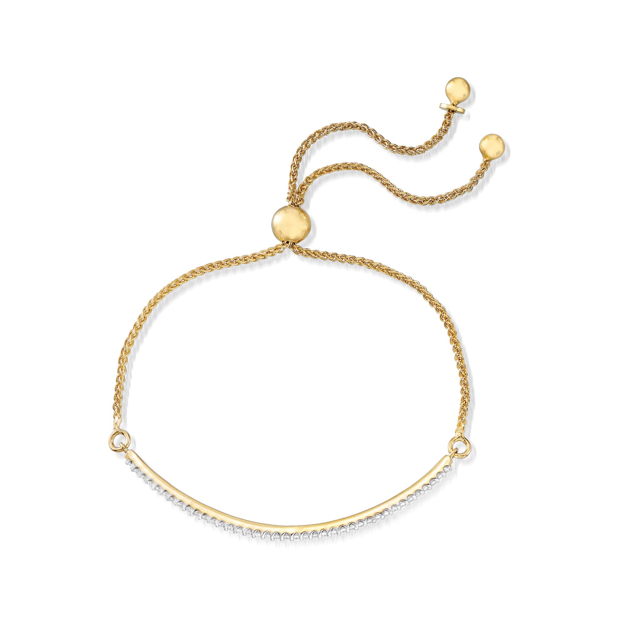 Ross-Simons 0.27 ct. t.w. Diamond Curved Bar Bolo Bracelet in 18kt Gold Over Sterling. Adjustable Size