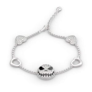 jeulia 2.5 carat jack skellington charm bracelet for women 925 sterling silver nightmare before christmas bead bracelet horror movie costume jewelry link bracelet with adjustable infinity chain