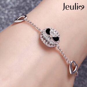 Jeulia 2.5 Carat Jack Skellington Charm Bracelet For Women 925 Sterling Silver Nightmare Before Christmas Bead Bracelet Horror Movie Costume Jewelry Link Bracelet with Adjustable Infinity Chain