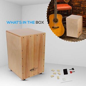 Pyle Wooden Hand Drum Percussion Beat Box-Hybrid Electronic Style Acoustic E-Cajon w/Built-in Pickup Connector, Internal Guitar Snare String PCJD50