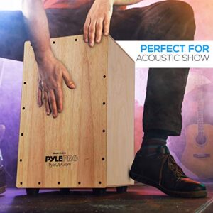 Pyle Wooden Hand Drum Percussion Beat Box-Hybrid Electronic Style Acoustic E-Cajon w/Built-in Pickup Connector, Internal Guitar Snare String PCJD50