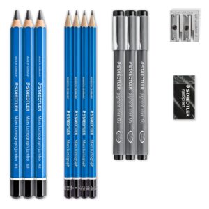 Staedtler Mars Lumograph Art Set | Drawing Kit with Art Pencils, Drawing Pens, Eraser and Double Hole Sharpener (61 100)