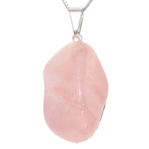 zenergy gems charged natural polished tumble stone rose quartz crystal pendant + 20" stainless steel chain + selenite charging heart [included]