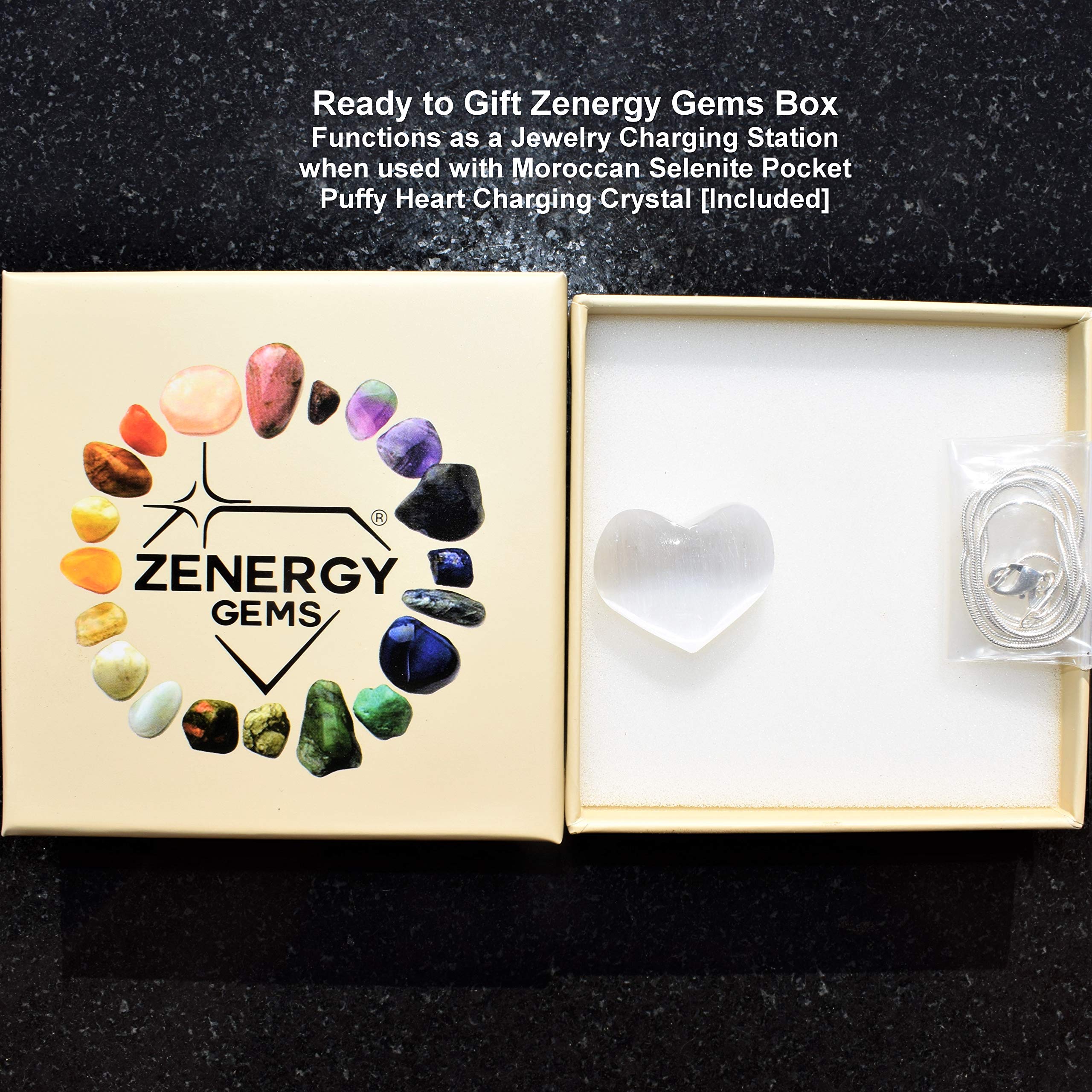 Zenergy Gems Charged Natural Polished Tumble Stone Rose Quartz Crystal Pendant + 20" Stainless Steel Chain + Selenite Charging Heart [Included]