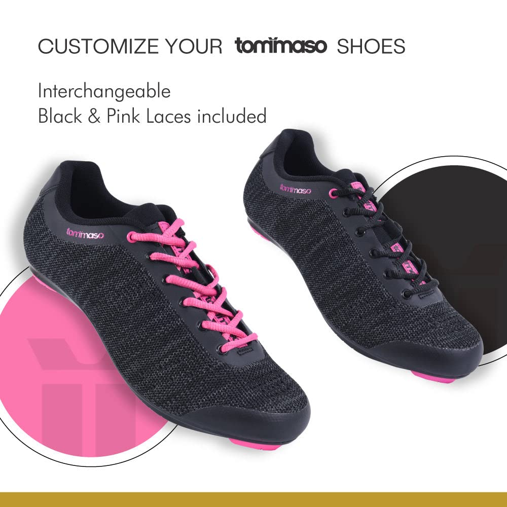 Tommaso Pista Aria Women's Cycling Shoes Dual Cleat Compatibility Spin Shoes, Indoor Cycling Bike, Road Bike Shoes, Sport Bike- No Cleats - Compatible with SPD, SPD-SL & Look Delta Cleats - Black 40