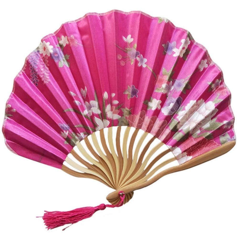 Xiaofeng214 Pattern Chinese Style Hand Held Fans Silk Bamboo Folding Fans Handheld Wedding Hand Fan Cool Bamboo Flower Personalized (Color : A)