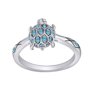 AFFY Jewelry Gifts Simulated Aquamarine Sea Turtle Jewelry Ring in 14k White Gold Plated 925 Sterling Silver for Women's Ring Size-9