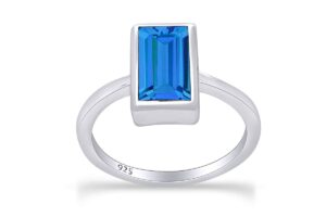 affy jewelry gifts emerald cut simulated blue topaz geometric vertical bar statement bridal wedding ring 14k white gold over sterling silver ring size-7.5