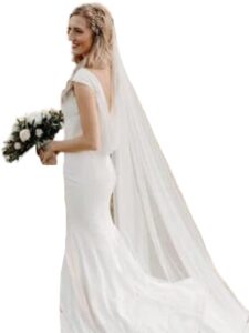 heread bride wedding veil 118" long cathedral length bridal tulle hair accessoies with comb and cute edge (118" width, white)