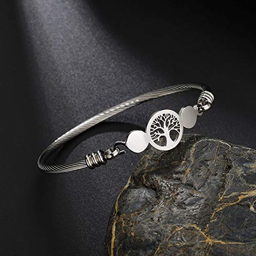 Jude Jewelers Stainless Steel Cable Wire Tree of Life Charm Bracelet Bangle (Silver)