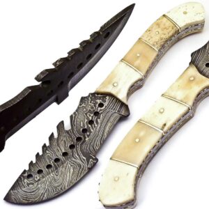 skokie knives custom hand made damascus steel hunting tracker knife handle camel bone with brass spacer (tracker w)