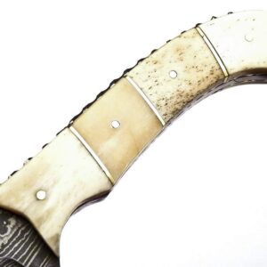 Skokie Knives Custom Hand Made Damascus Steel Hunting Tracker Knife Handle Camel Bone With Brass Spacer (Tracker W)