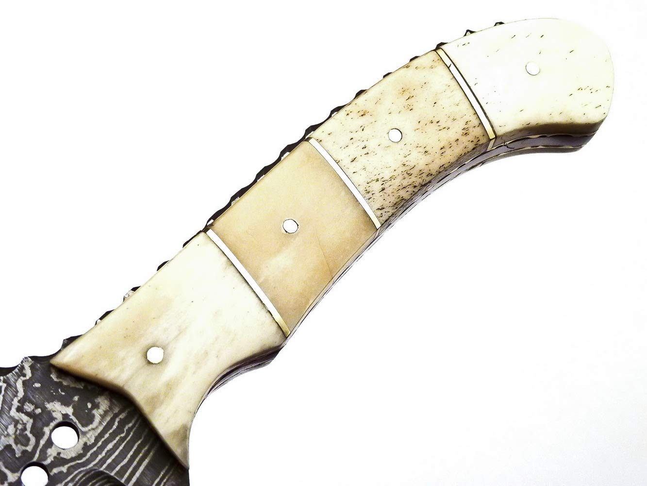 Skokie Knives Custom Hand Made Damascus Steel Hunting Tracker Knife Handle Camel Bone With Brass Spacer (Tracker W)